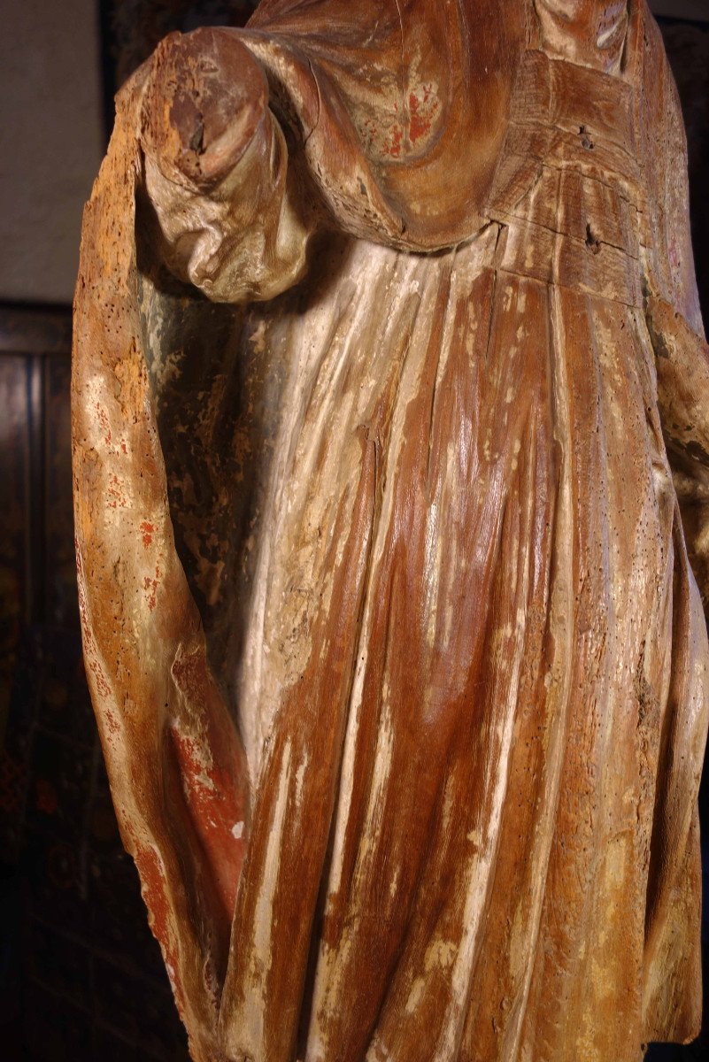 Grande Statue D’évêque Anciennement Polychrome, Début XVIIIe Siècle-photo-3