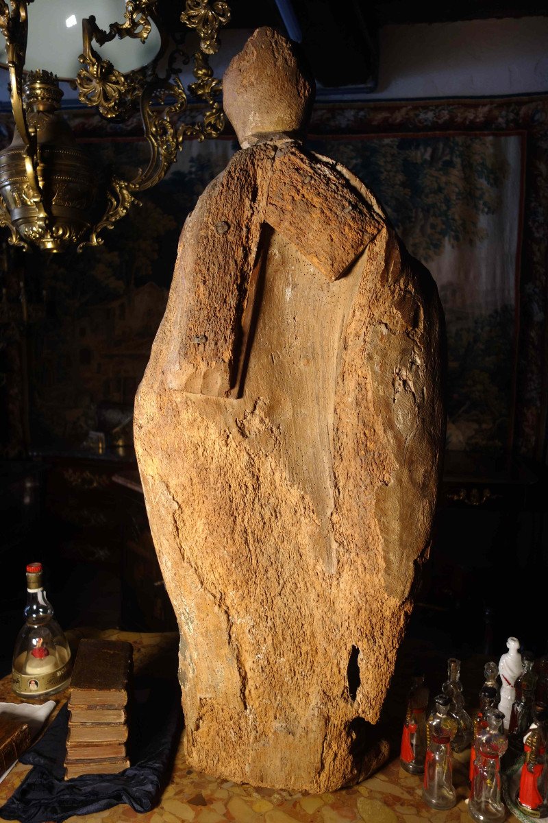Grande Statue D’évêque Anciennement Polychrome, Début XVIIIe Siècle-photo-3