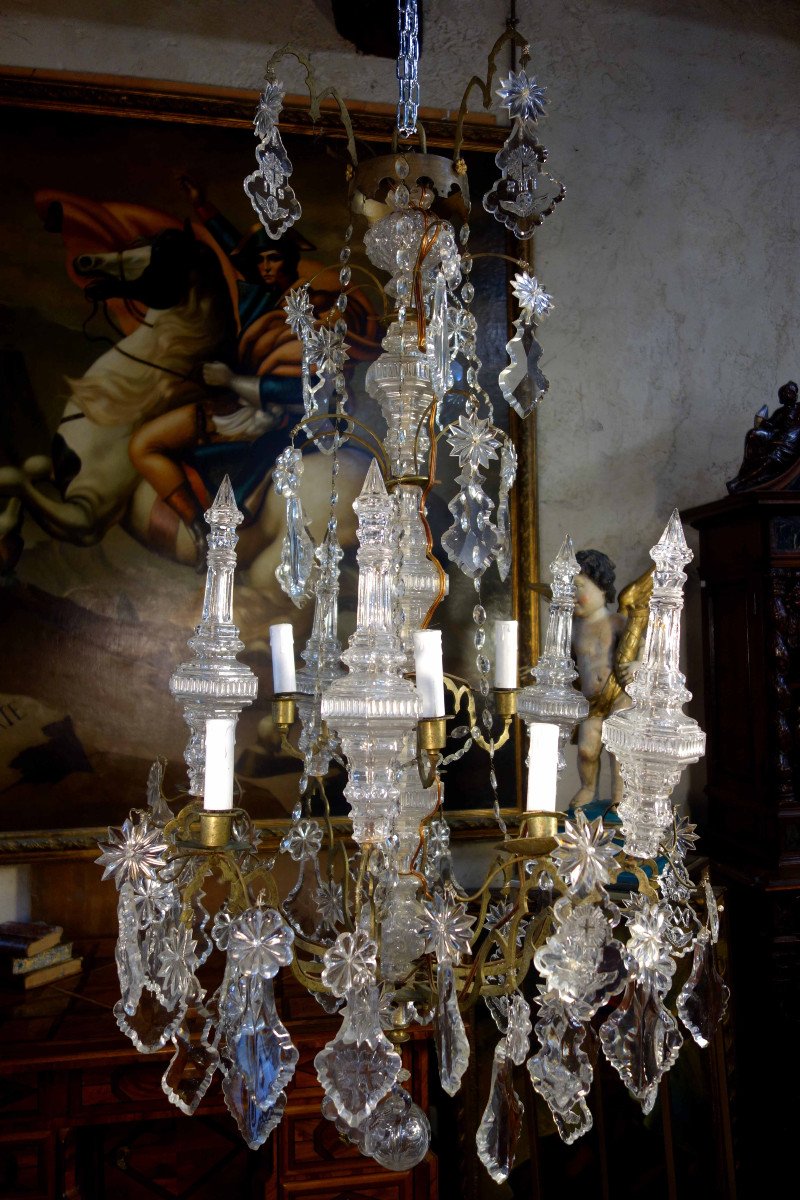 Important Church Cage Chandelier In Cut Crystal-photo-2