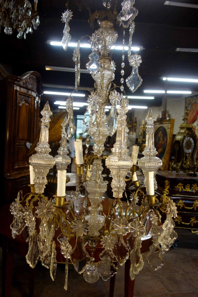 Important Church Cage Chandelier In Cut Crystal-photo-3