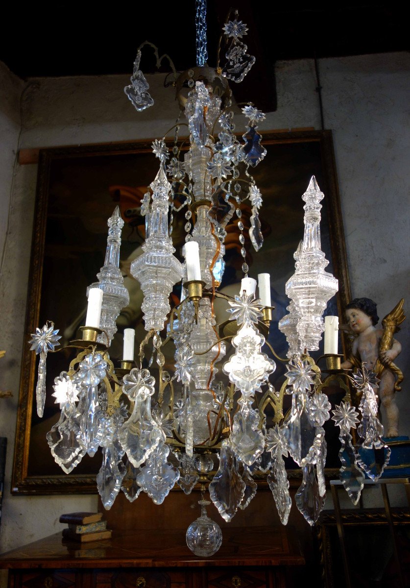 Important Church Cage Chandelier In Cut Crystal-photo-7