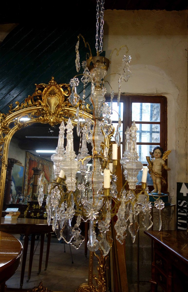 Important Church Cage Chandelier In Cut Crystal-photo-8