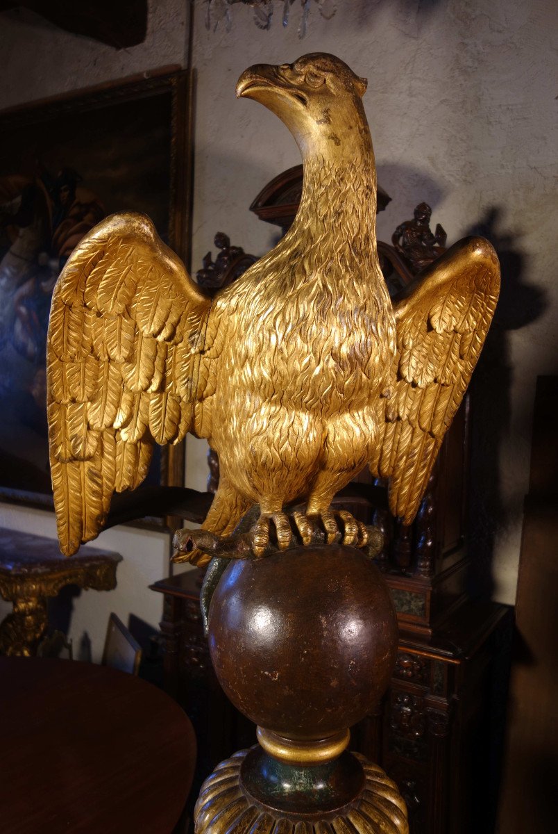 Large Gilded Wooden Eagle Lectern, 2 Meters-photo-3