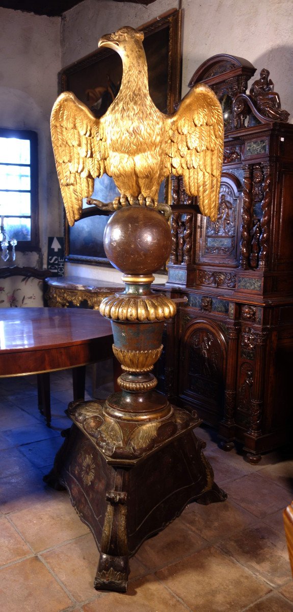 Large Gilded Wooden Eagle Lectern, 2 Meters-photo-2