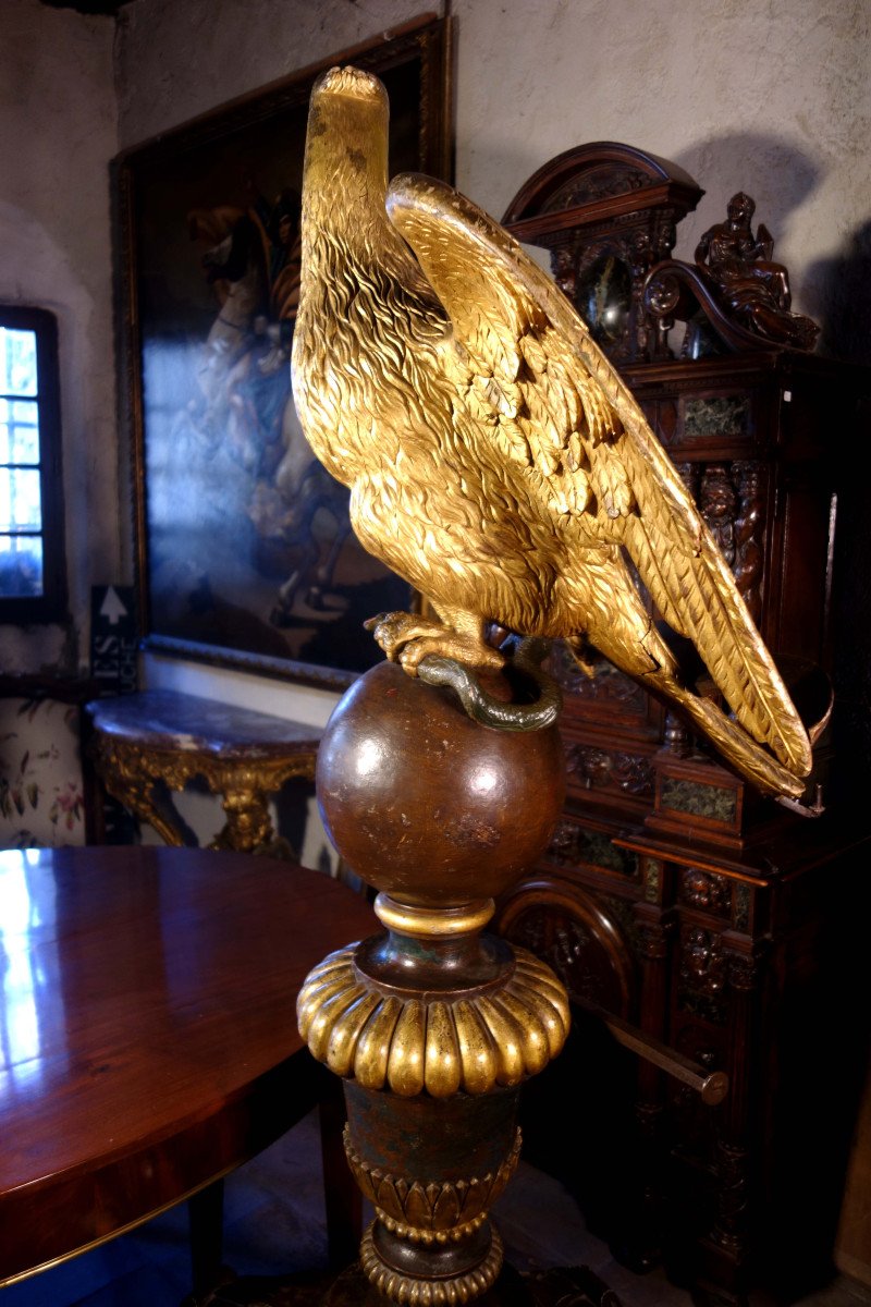 Large Gilded Wooden Eagle Lectern, 2 Meters-photo-3