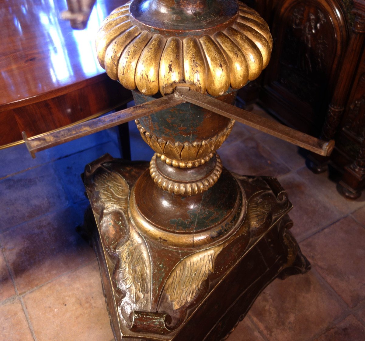 Large Gilded Wooden Eagle Lectern, 2 Meters-photo-4