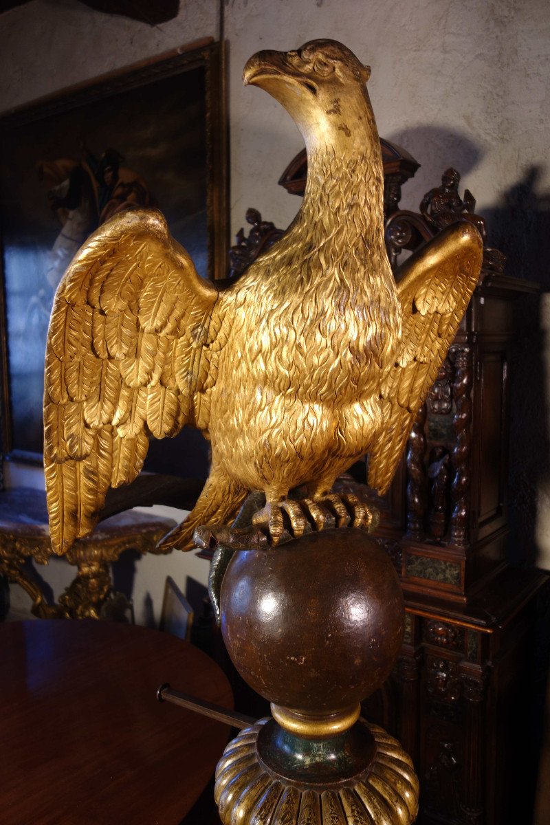 Large Gilded Wooden Eagle Lectern, 2 Meters-photo-6