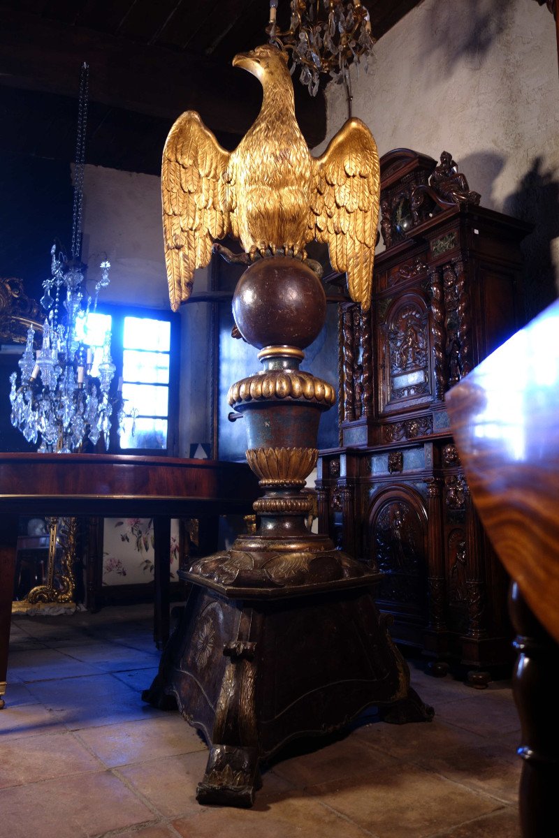 Large Gilded Wooden Eagle Lectern, 2 Meters-photo-7