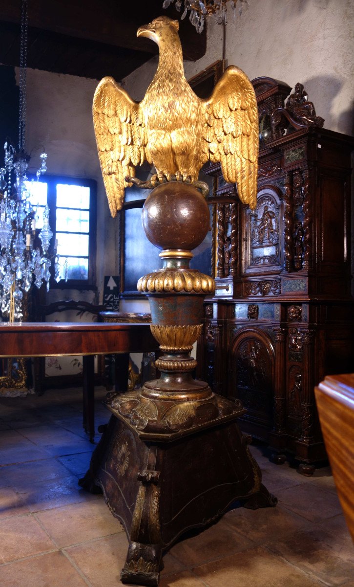 Large Gilded Wooden Eagle Lectern, 2 Meters