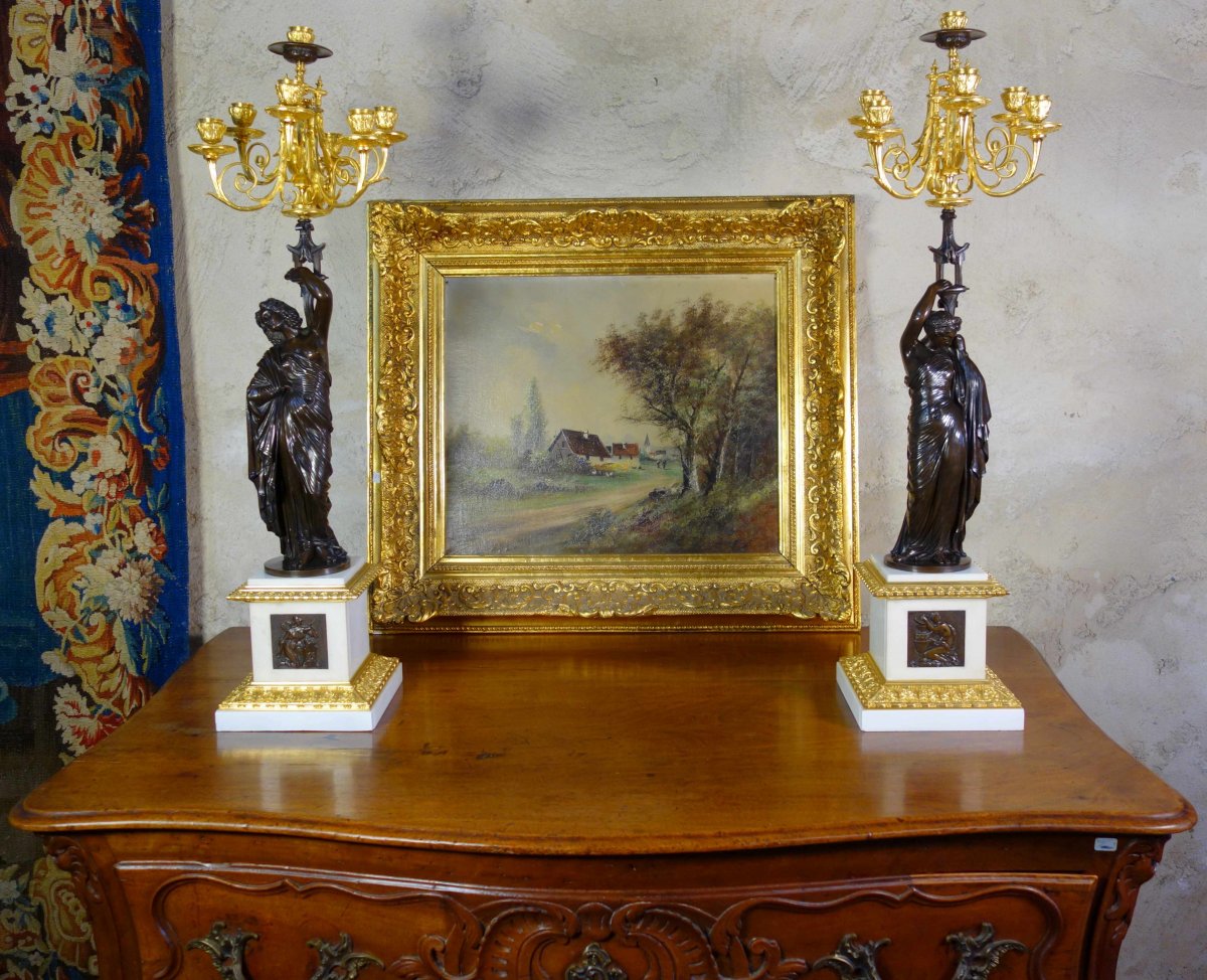 Large Pair Of Candelabra In The Antique Signed Pradier-photo-7