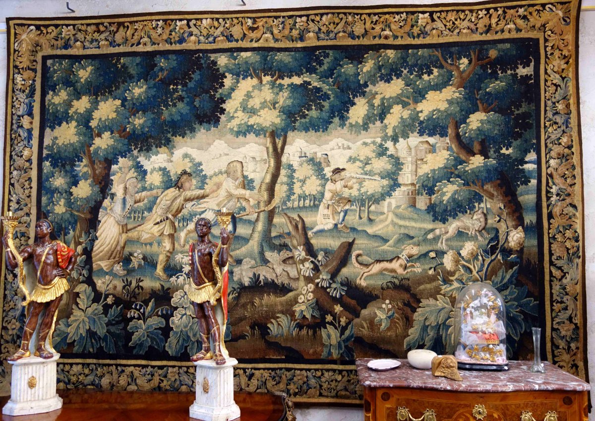 Grande Tapisserie D’aubusson « La Chasse Au Renard »-photo-4