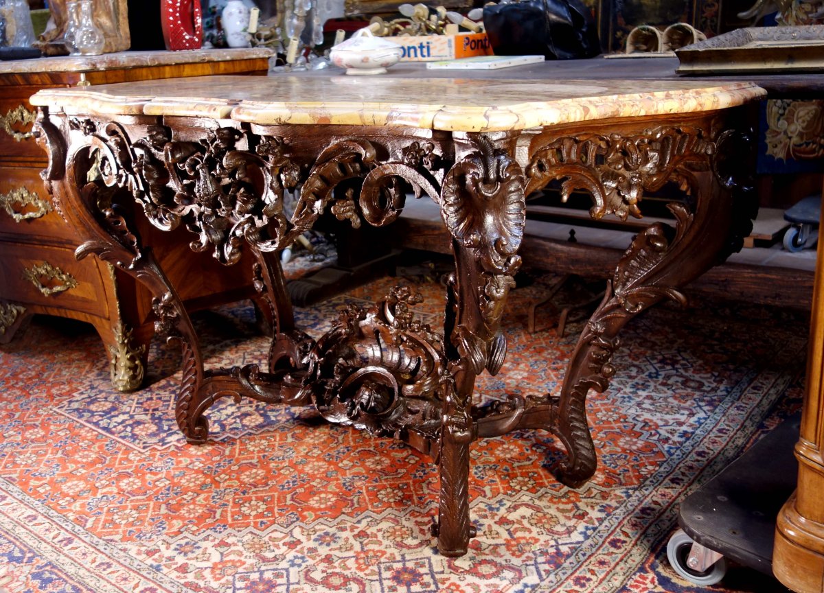 Louis XV Console In Oak Wood And Breche d'Alep Marble-photo-3