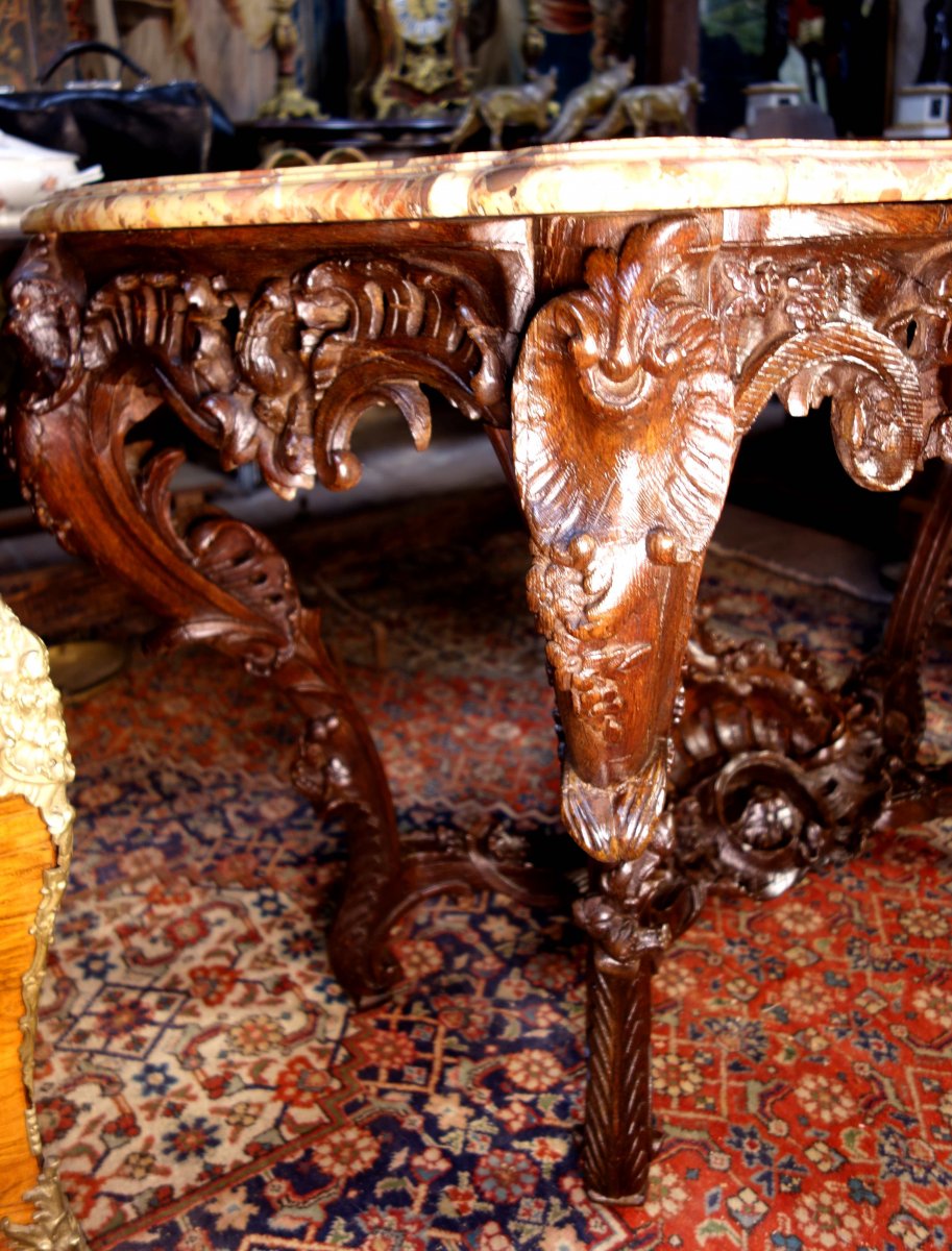 Louis XV Console In Oak Wood And Breche d'Alep Marble-photo-4