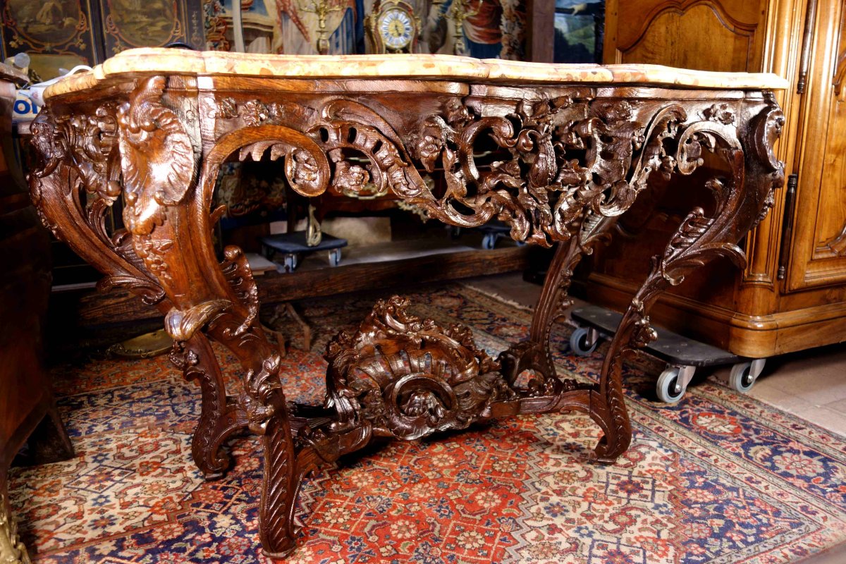 Louis XV Console In Oak Wood And Breche d'Alep Marble-photo-2