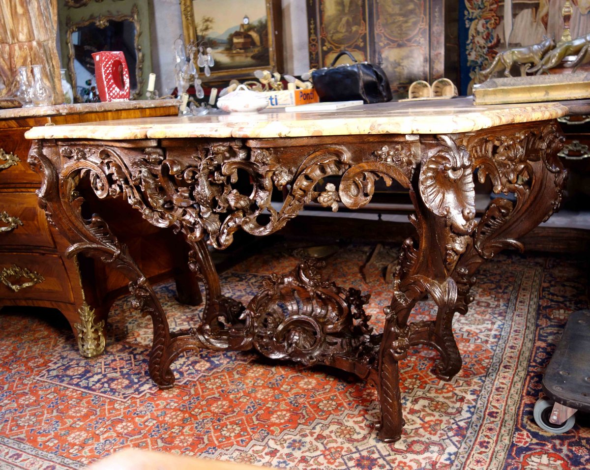Louis XV Console In Oak Wood And Breche d'Alep Marble-photo-4