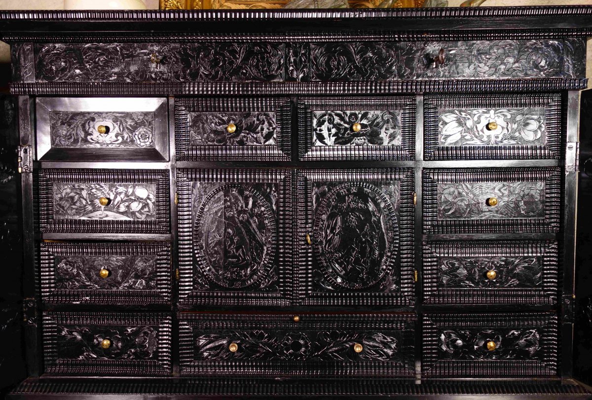 Cabinet d'ébène Aux Scènes De La Sainte Famille, XVIIe Siècle-photo-2