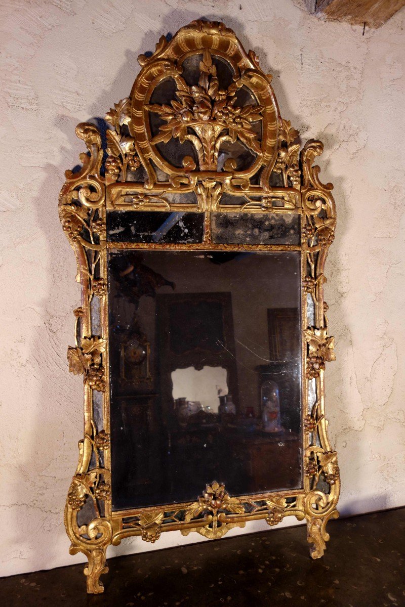 Large Provencal Mirror From Beaucaire With Pare Closes In Golden Wood, 18th Century-photo-4