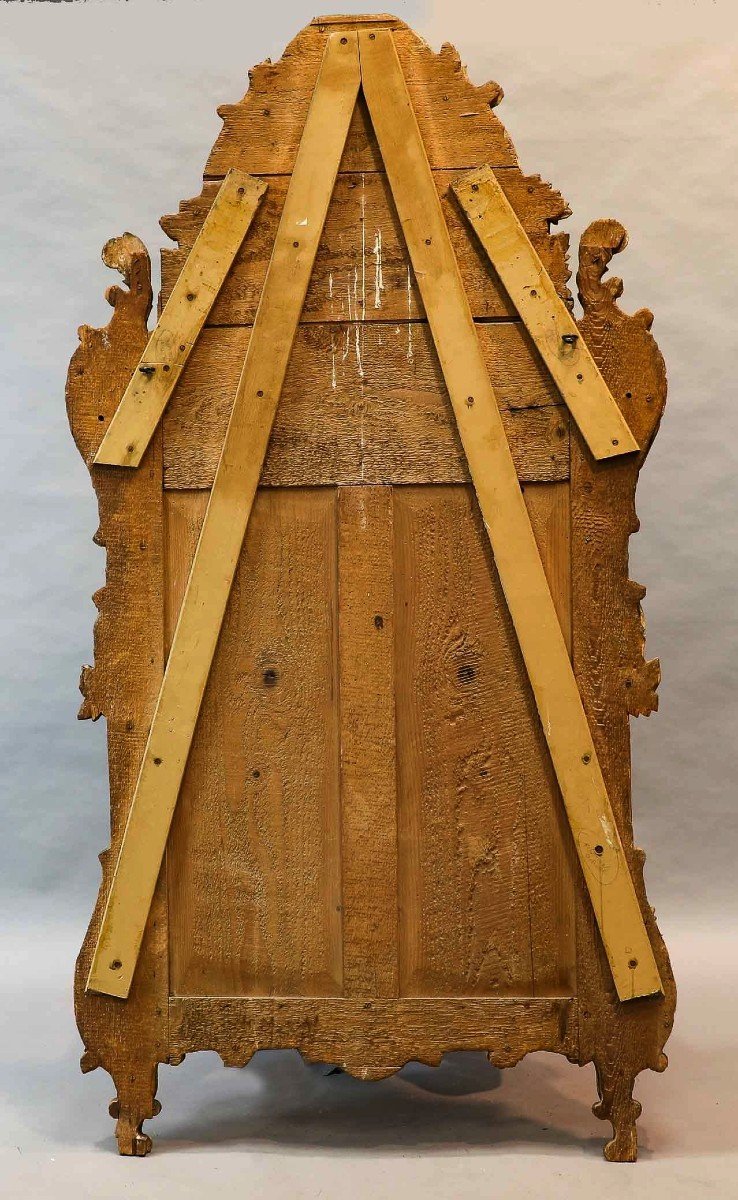 Large Provencal Mirror From Beaucaire With Pare Closes In Golden Wood, 18th Century-photo-6