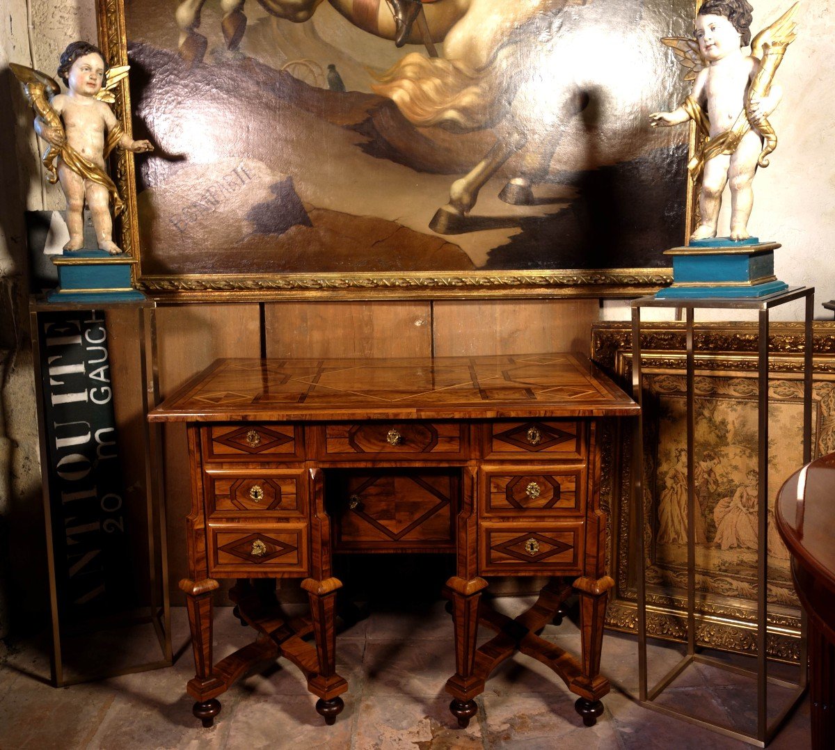 Mazarin Dauphinois Desk In Olive Marquetry, Louis XIV Period-photo-4