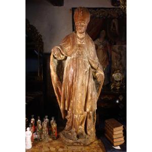 Grande Statue D’évêque Anciennement Polychrome, Début XVIIIe Siècle