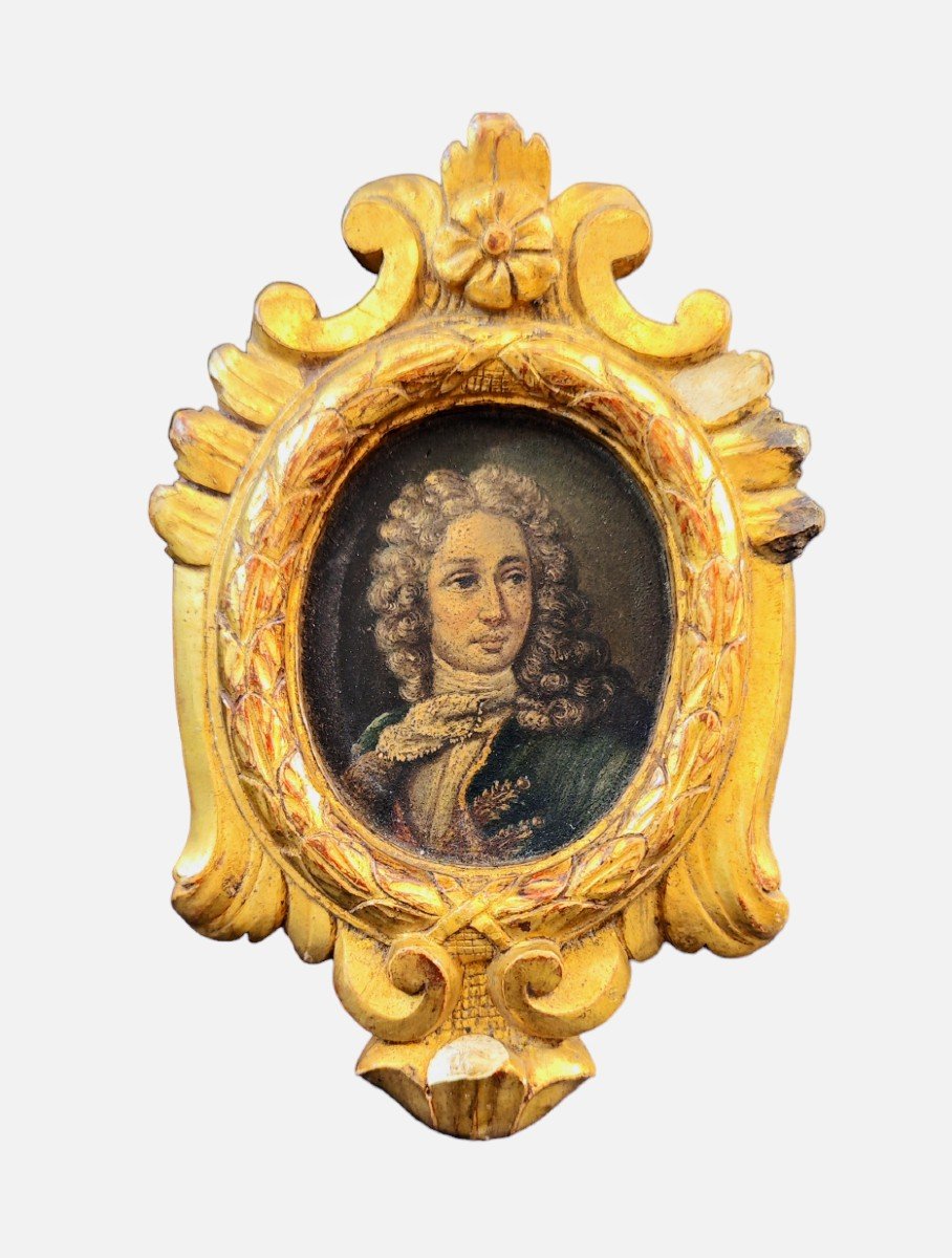 Portrait Ancien d'Un Noble Avec Cadre En Bois Doré