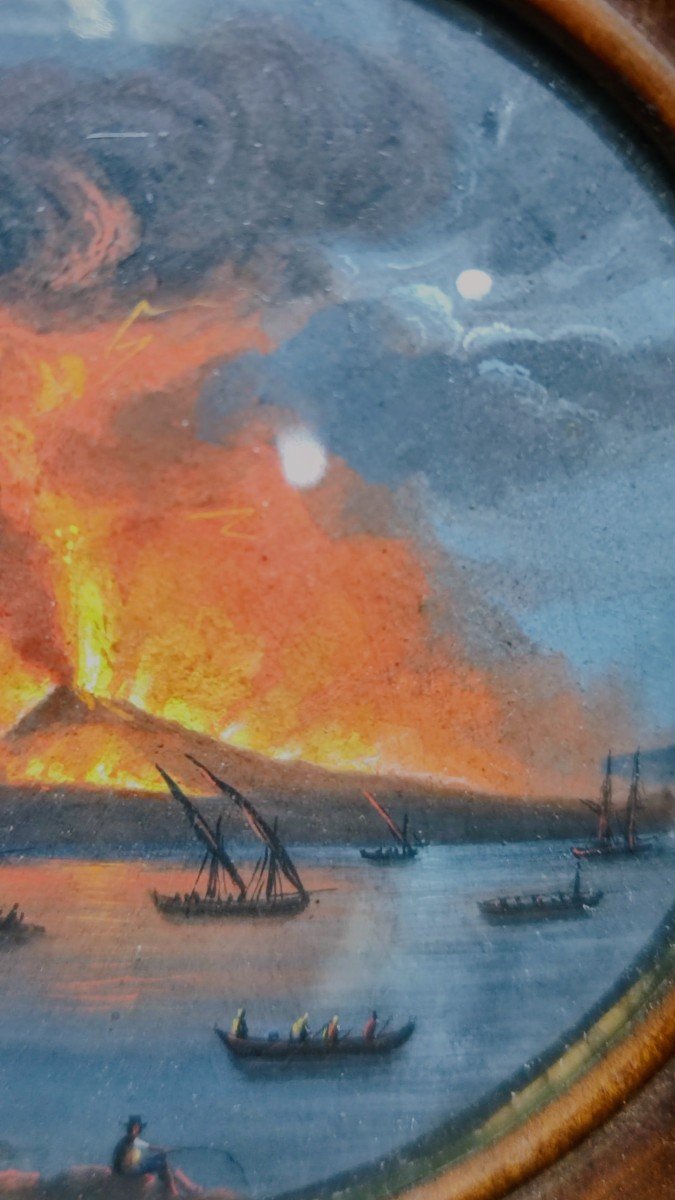 Eruption Of Vesuvius Gouache Grand Tour 19th Century-photo-2