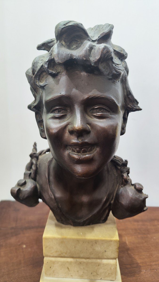 Bronze Bust Of A Street Urchin Signed Vincenzo Cinque-photo-2