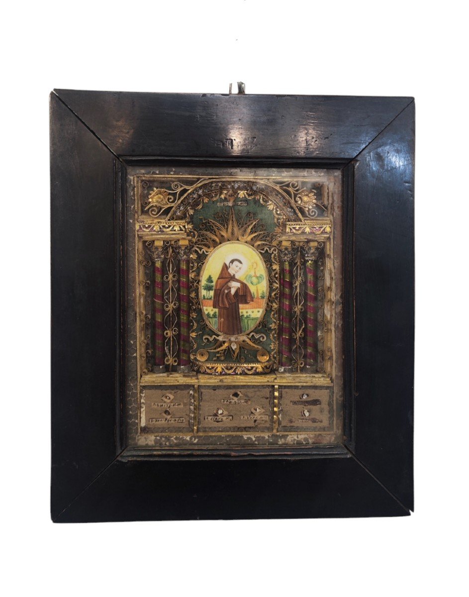 Ancient Reliquary With Painted Miniature Of San Pasquale Baylon