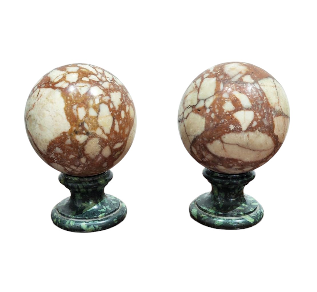 Pair Of Antique Marble Spheres From The 19th Century
