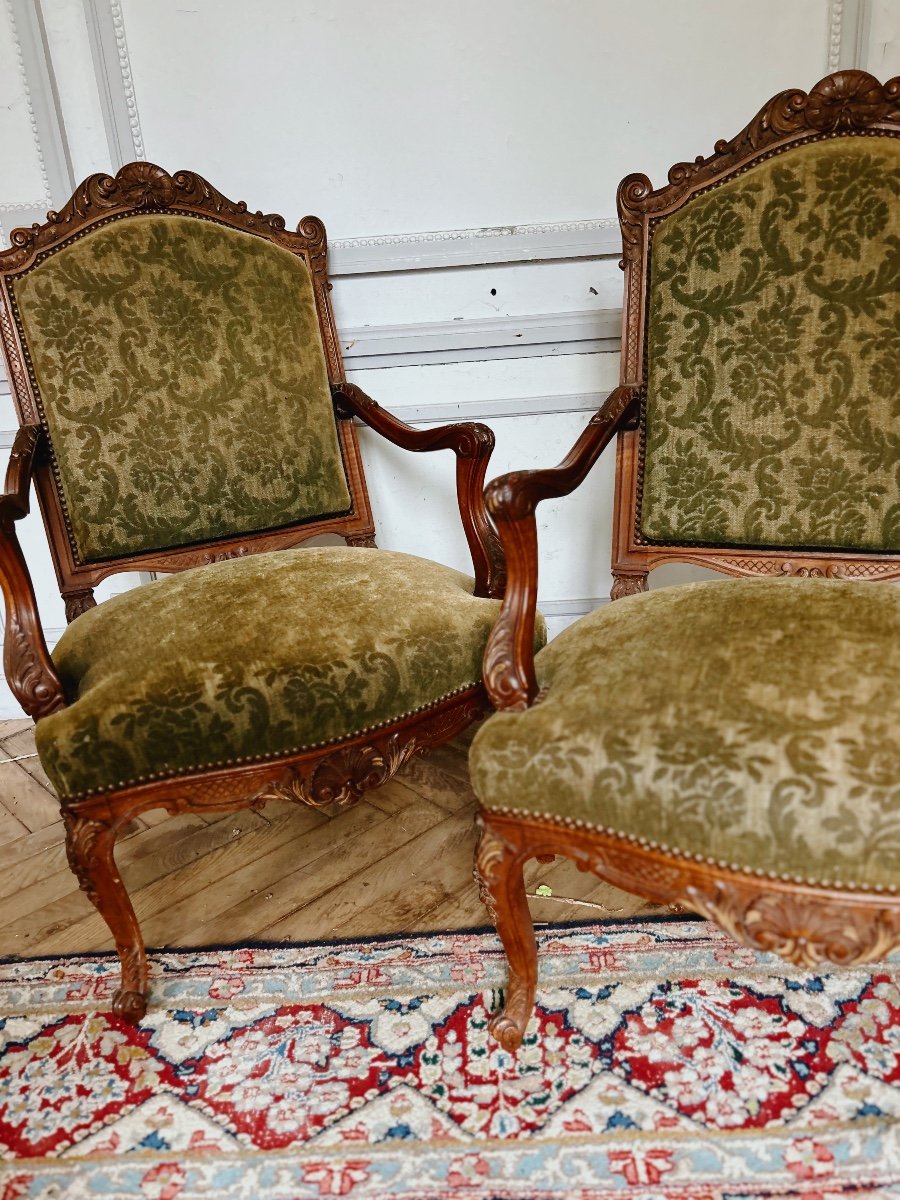 Pair Of Louis XV Style Armchairs With Frame-photo-3