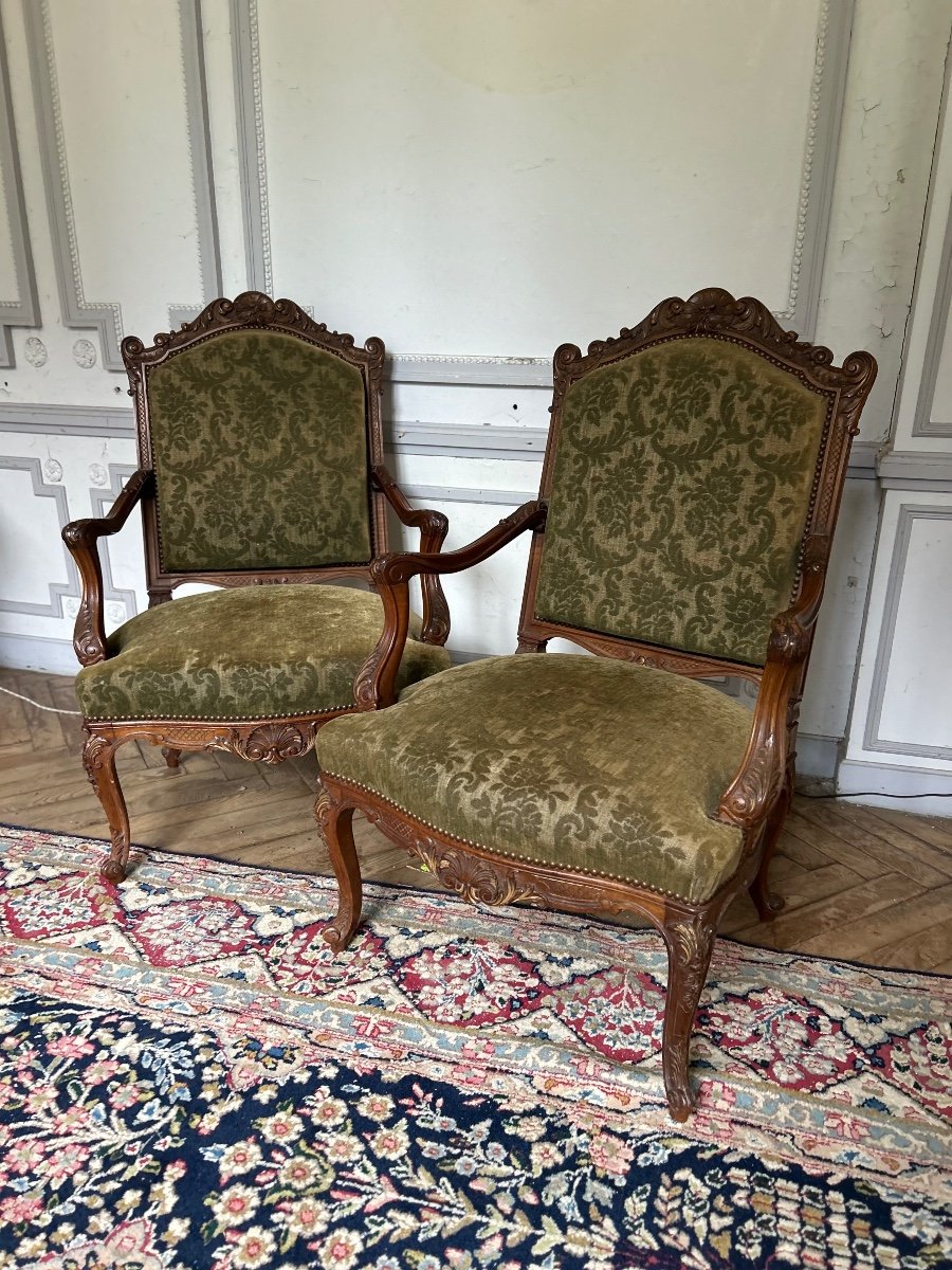 Pair Of Louis XV Style Armchairs With Frame-photo-2