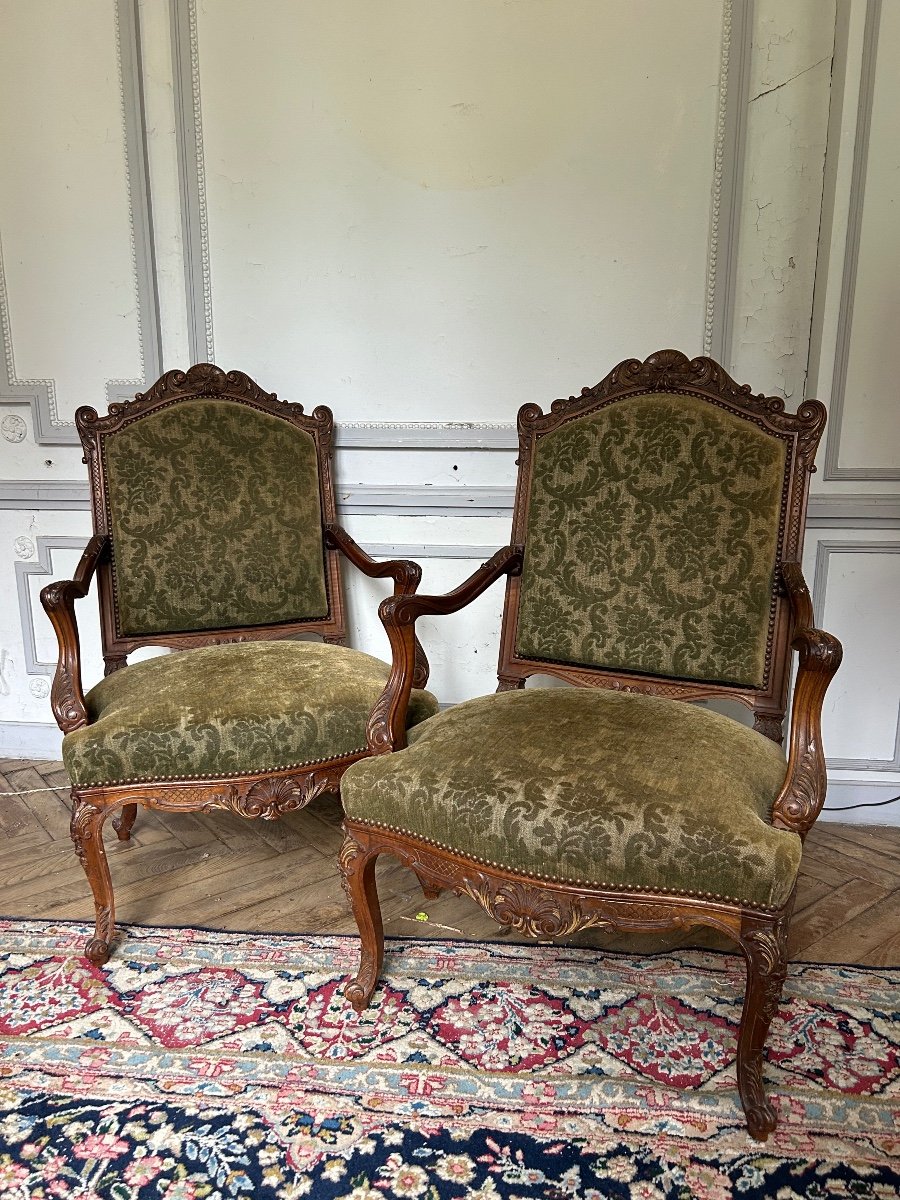 Pair Of Louis XV Style Armchairs With Frame-photo-3