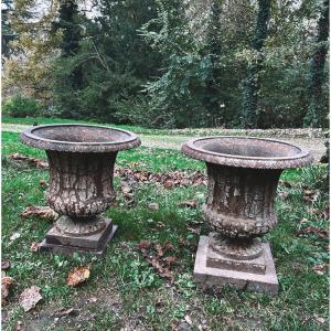 Pair Of Cast Iron Vases 