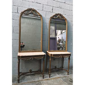 Pair Of Consoles And Mirrors 