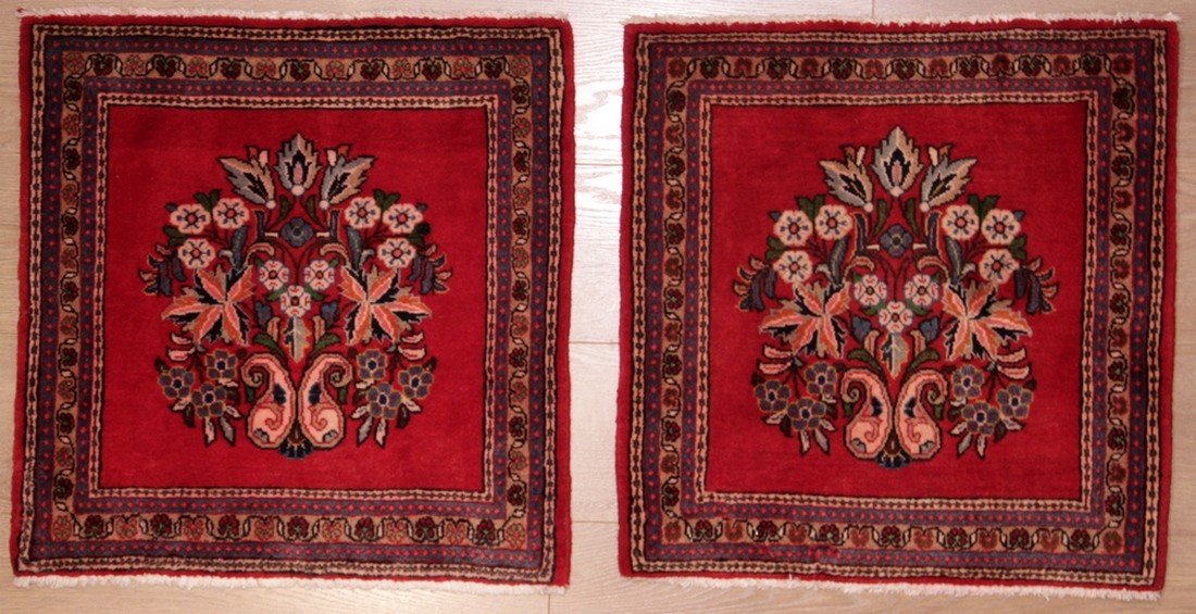 Pair Of Sarough Iran Rugs 60 X 60 Cm