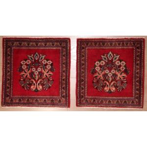 Pair Of Sarough Iran Rugs 60 X 60 Cm