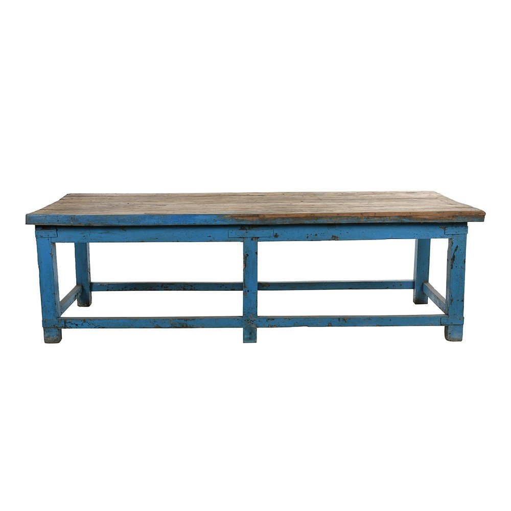 Old Teak Table With Blue Patina-photo-2