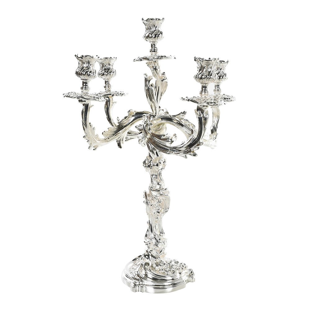 Pair Of Candelabra In Silver Bronze In Art Nouveau Style-photo-2