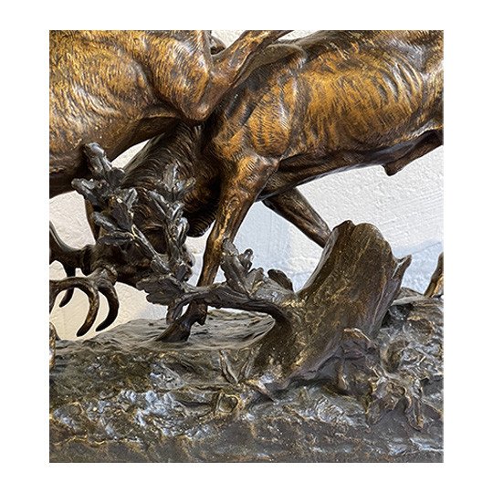  Bronze “combat De Cerfs” Signé C-E Masson-photo-4