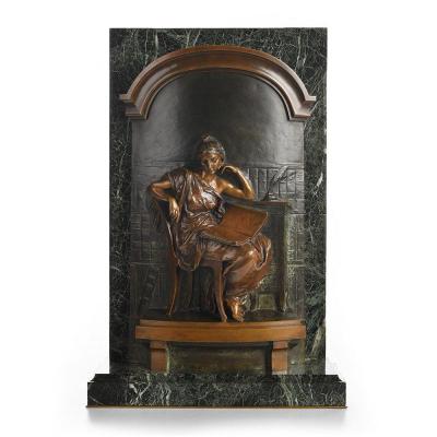 Bas-relief In Bronze Signed Le Barrias Arranged On Its Marble Base