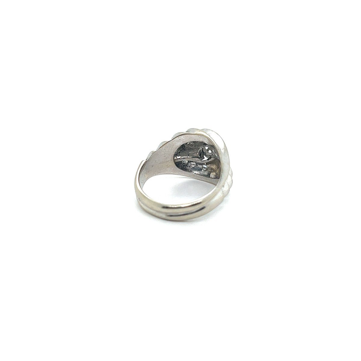 Art-deco Shell Ring Diamonds, White Gold, Solid 18 Karat -photo-4