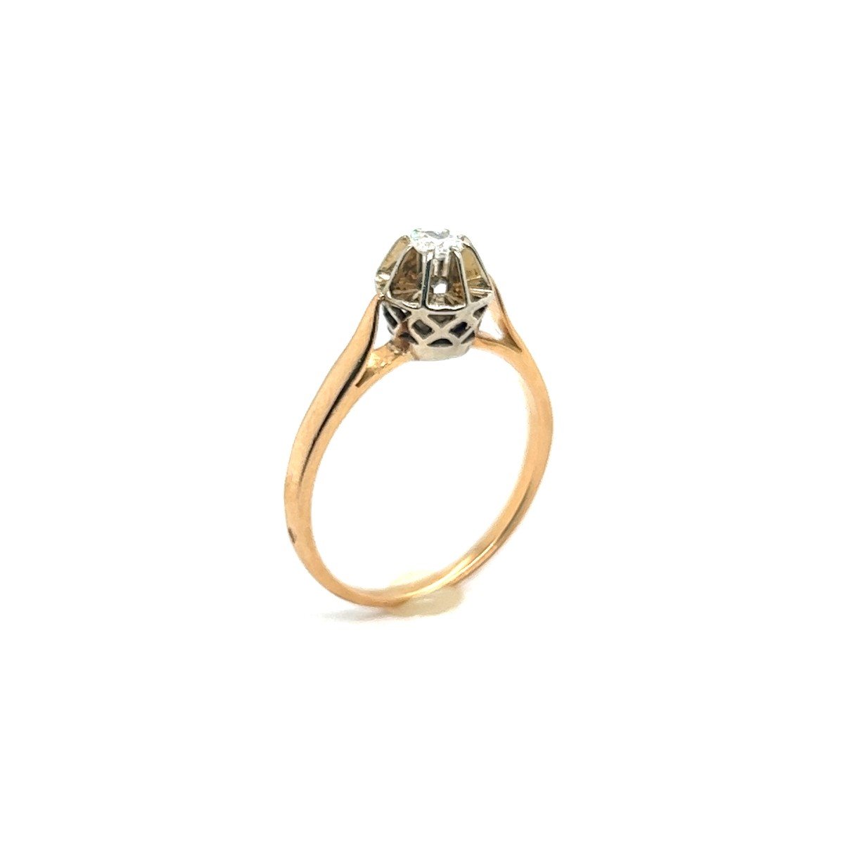 Retro Diamond Engagement Ring 0.15 Carat, Yellow Gold And 18 Carat White Gold-photo-6