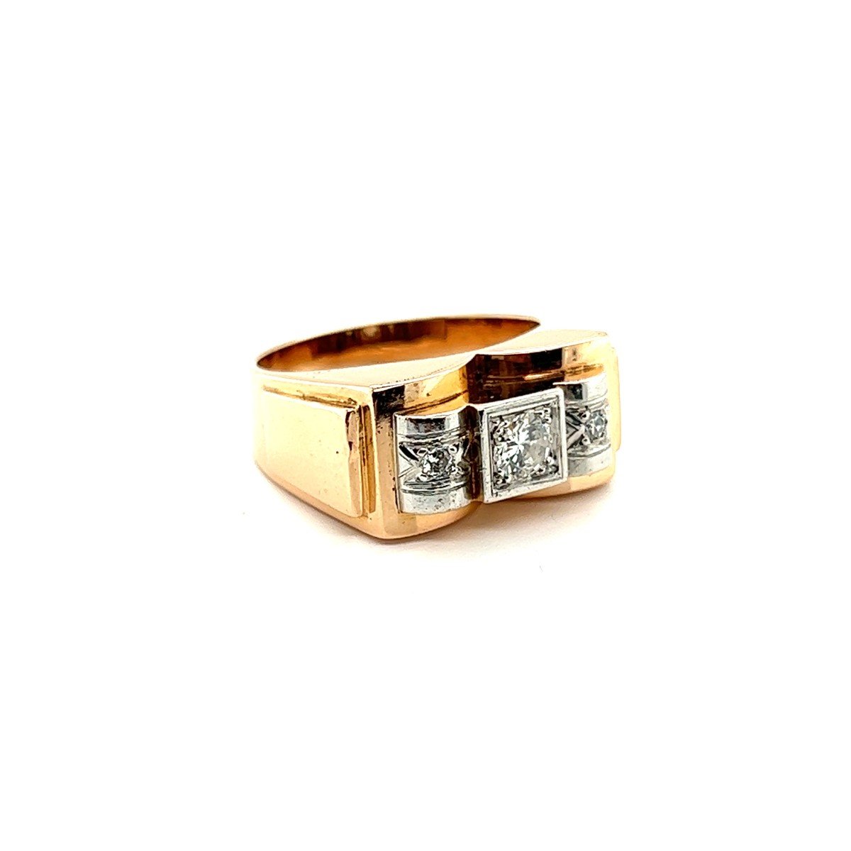 Bague Tank Diamants Monture Or Jaune Et Platine 18 Carats-photo-5