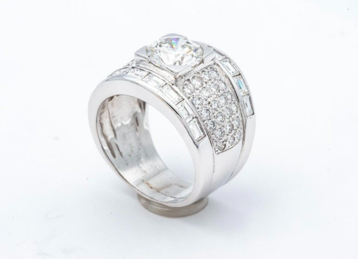 Bague Tank Diamond 2.15 Karat Hrd Certified Baguette Brillant Cut 2 Karat-photo-2