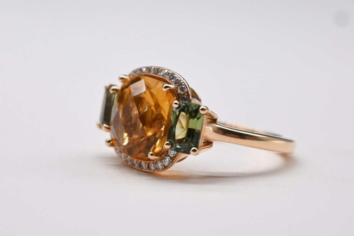 Cocktail Ring 18 Carat Rose Gold Citrine Diamonds Sapphires-photo-2