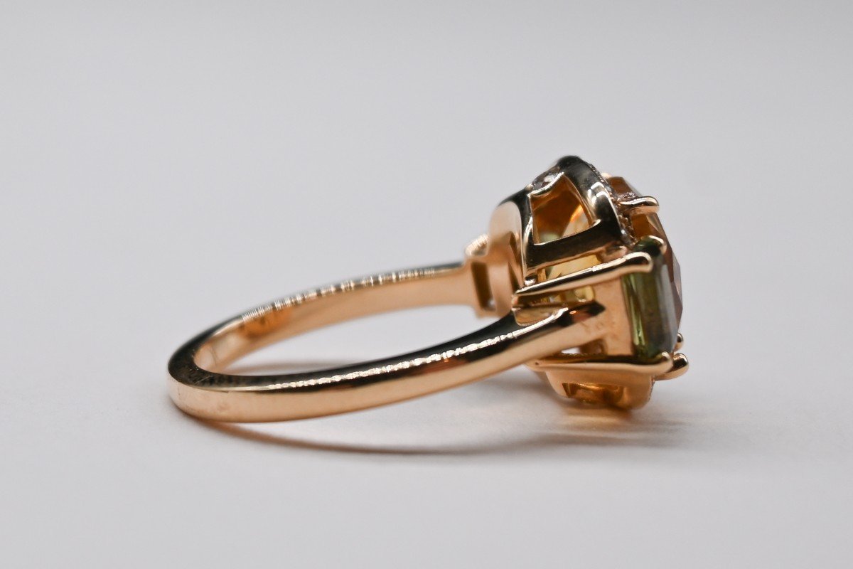 Cocktail Ring 18 Carat Rose Gold Citrine Diamonds Sapphires-photo-1