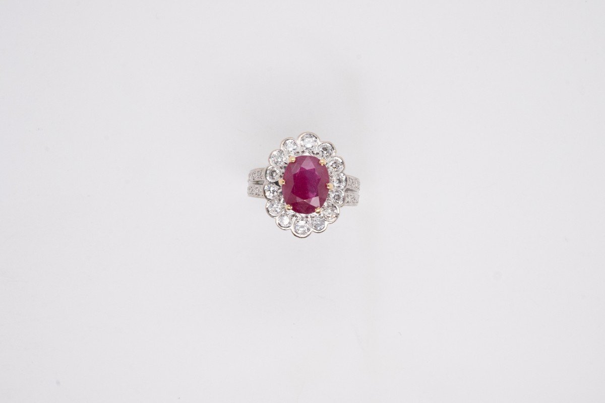 Bague Rubis, Diamants Et Or Blanc-photo-3