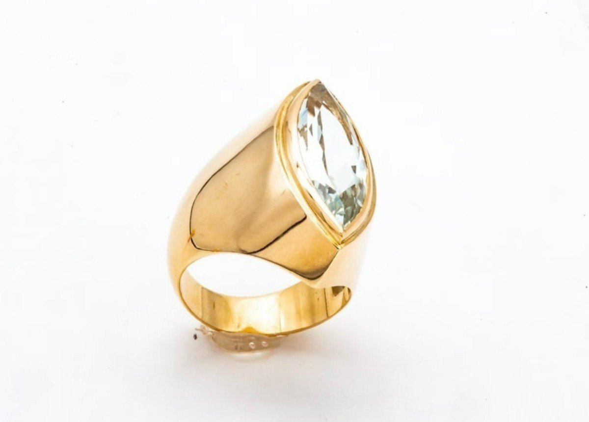 18k Gold Navette Aquamarine Ring-photo-3