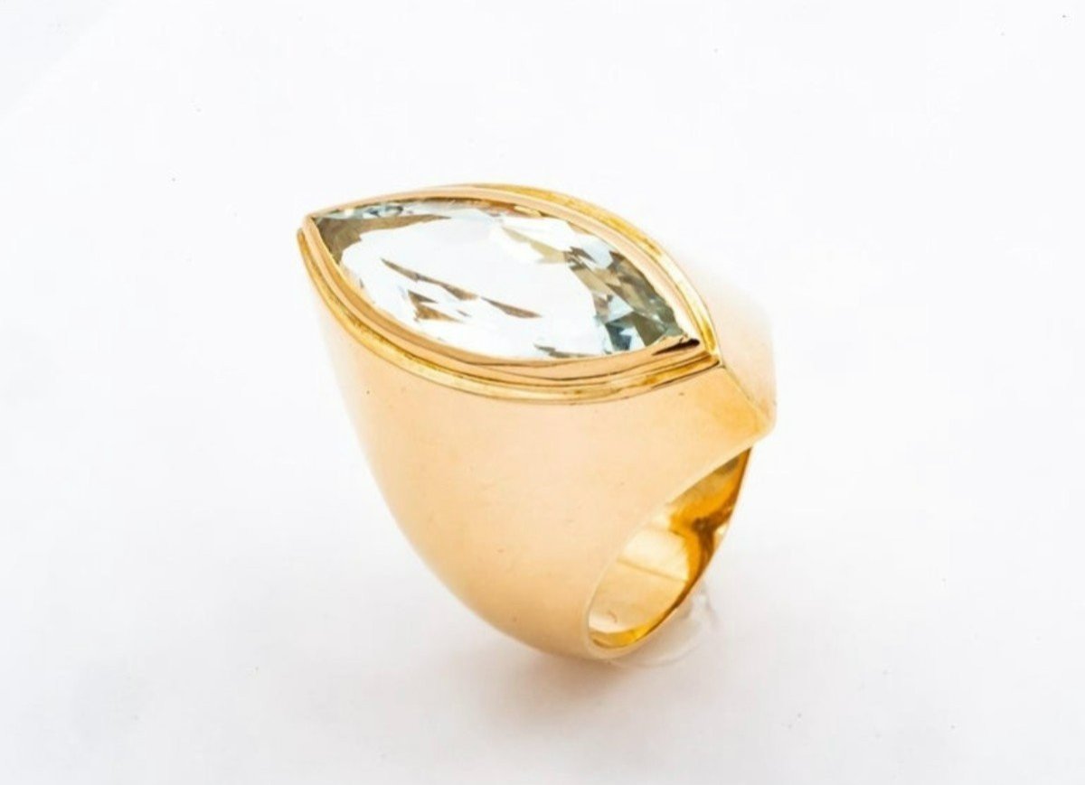 18k Gold Navette Aquamarine Ring-photo-1