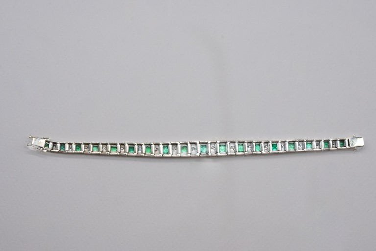 Bracelet Art-déco, Or Blanc, Diamants émeraudes-photo-2